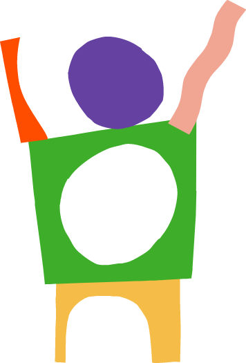 Graphic of person made of colorful shapes